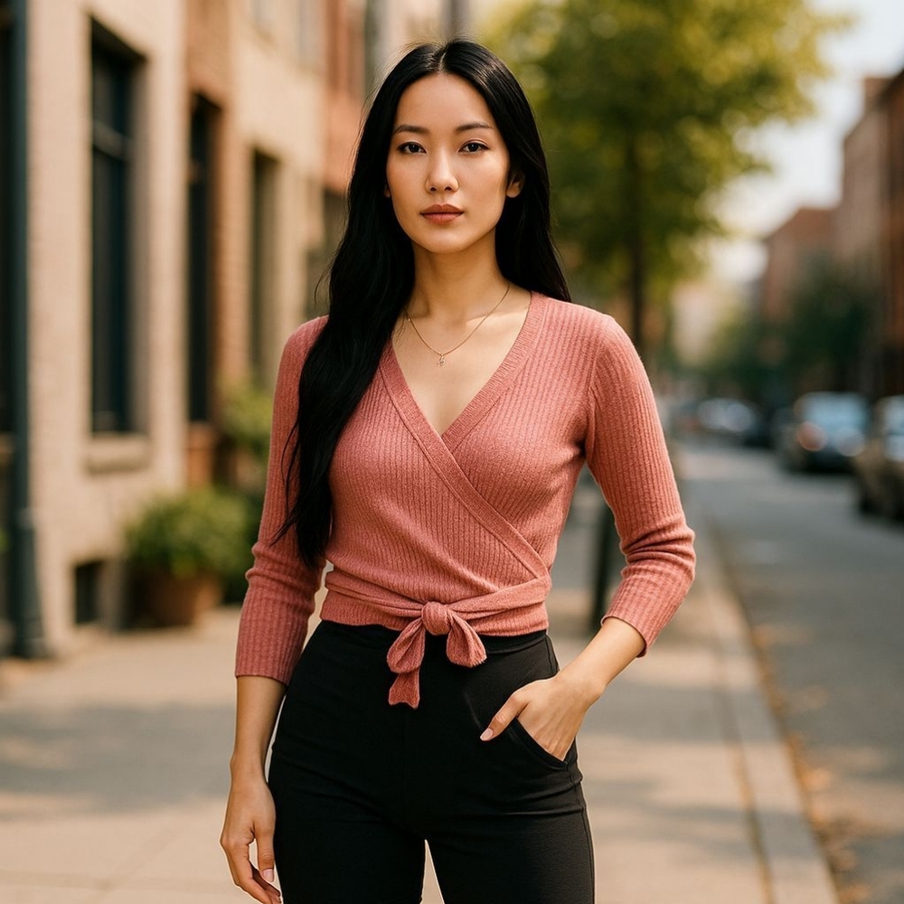 Splendid Women's Dusty Rose Wrap Cropped Sweater